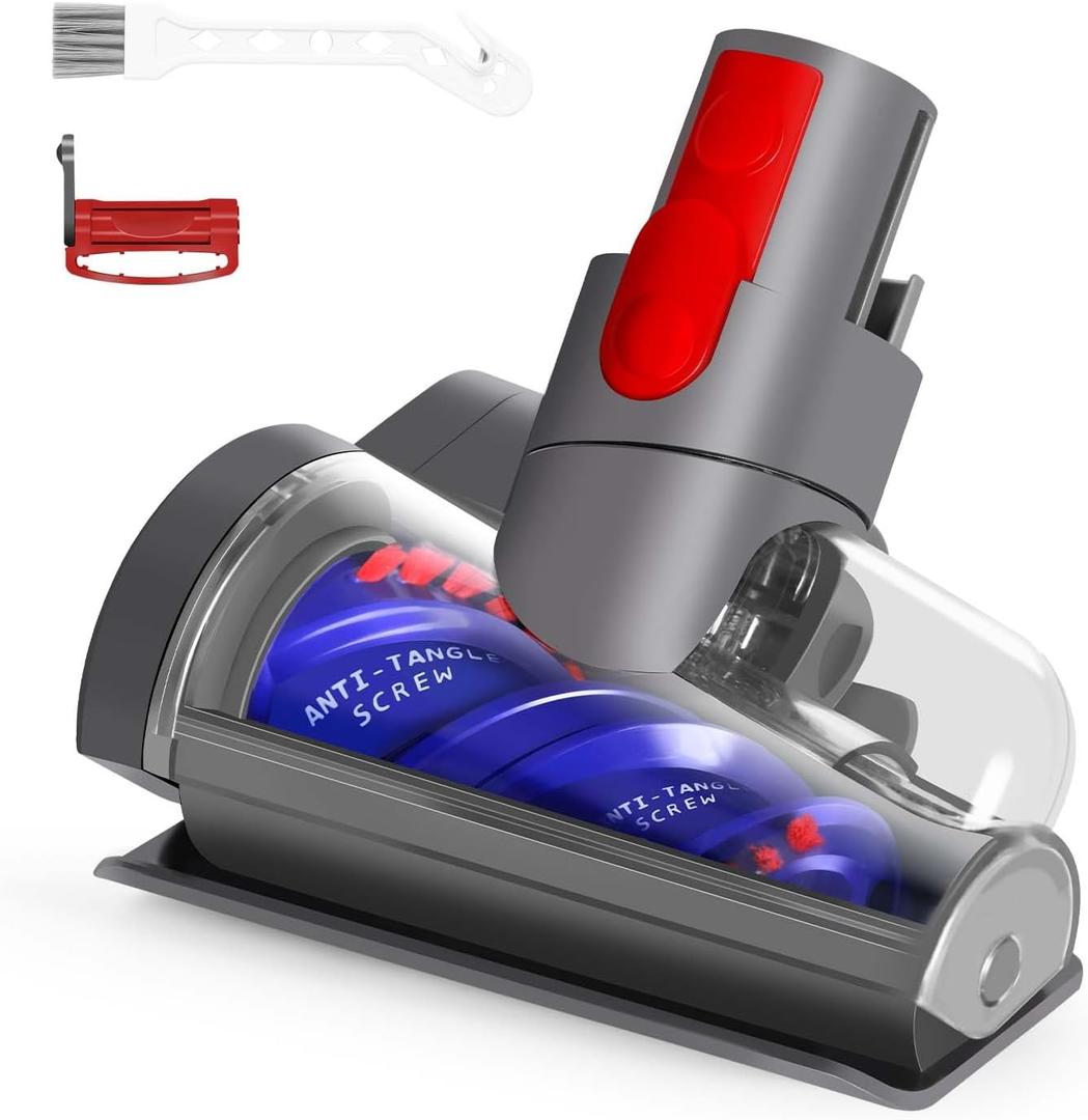 OTTWL Mini Motorized Brush Head Compatible with Dyson V7 V8 V10 V11 V15 Vacuum Cleaners - Pet Hair Removal Vacuum Attachment - Hair Screw Tool for Carpeted Stairs, Couch/Sofa Cushions, Car Carpet