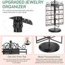 MODOWEY Rotating Jewelry Holder Organizer Stand, 250 Hole and Groove Stud Dangle Earring Display Metal Rack, 10 Hook Necklace Tree for Bracelet Ring Storage, Compact Multi-Use Tower for Women, Black