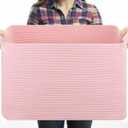 OIASKET Large Blanket Basket, Blanket Storage Living Room, Rectangle Woven Baskets for Storage Toys, Towels, Dirty Clothes Organizer Bins (Pink)