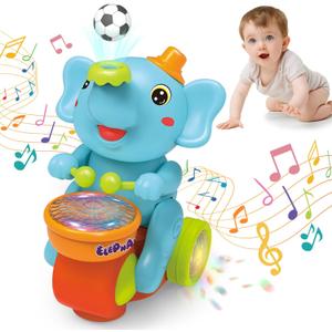 Baby Elephant Musical Crawling Toy with Lights, Sounds, Blowing Ball, Infant Sensory Toys, Birthday Gifts for Kids Boy Girl 3 4 5 6 7 8 Years (Blue)