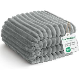 Grey Ribbed King Size Blanket for Bed - 300GSM Lightweight Fleece Blanket for Men Women, Large Cozy Sofa Couch Bed Blankets Gifts, Striped Spring Home Room Decor, Grey, 108x90 Inches