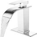 Waterfall Bathroom Faucet Single Handle Stainless Steel Lavatory Commercial Modern Bathroom Sink Faucets Basin Vanity with Deck Plate Fit for 1 & 3 Hole,Polished Chrome