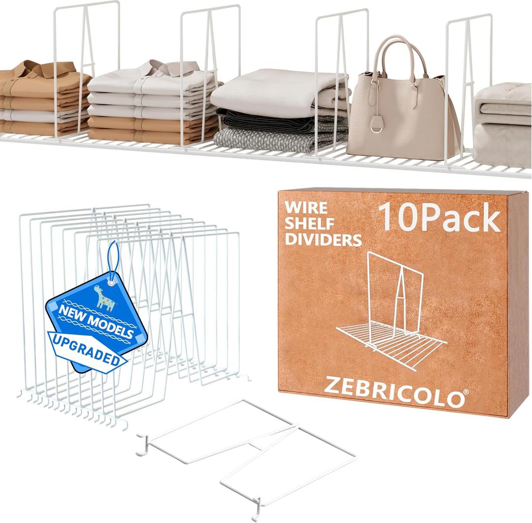   ZEBRICOLO Wire Shelf Dividers, White,  10 Pack,12 inch