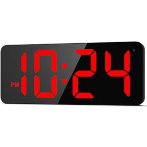 LED Digital Wall Clock with Large Display, Big Digits, Auto-Brightness, 12/24Hr Format, Modern Electric Small Silent Wall Clock for Living Room, Bedroom, Classroom, Farmhouse, Kitchen, Office - Red