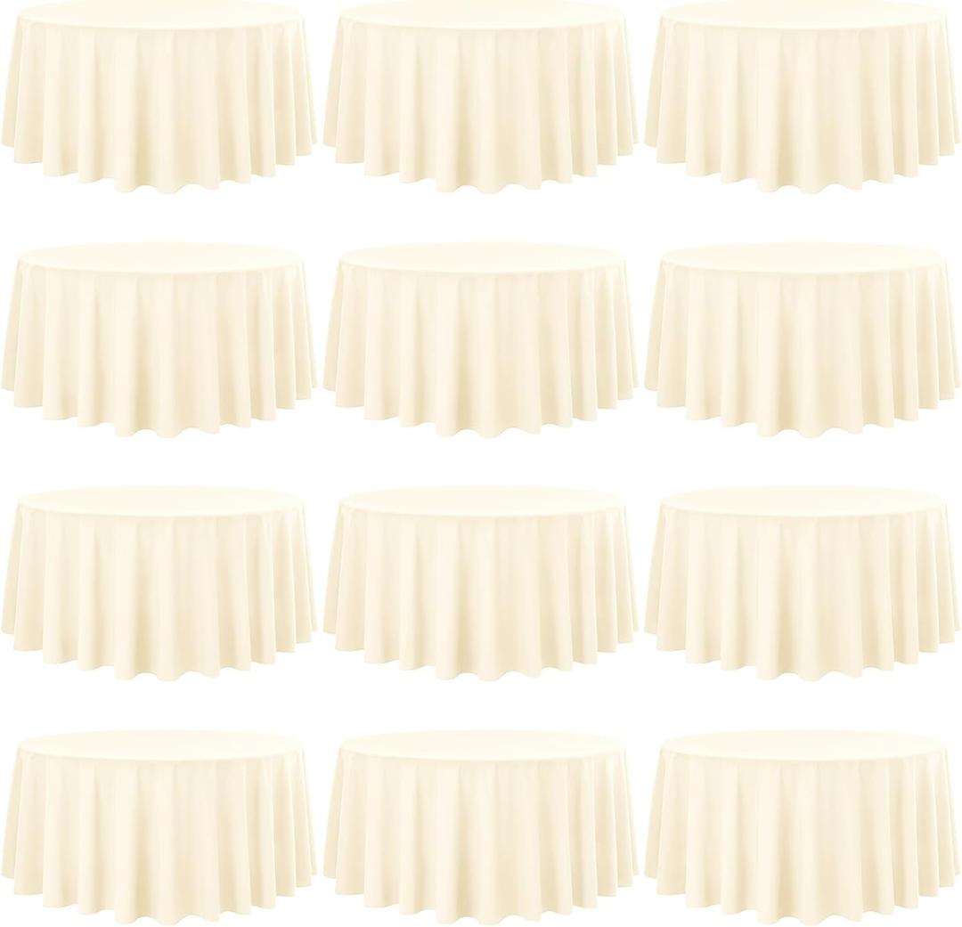 fani 12 Pack 120 Inch Round Tablecloth, Beige Polyester Fabric Table Cloth for Round Table, Washable Table Cover for Wedding Party Dining Table Buffet Banquet Restaurant and Camping