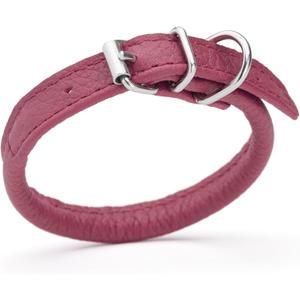 Dogline Soft and Padded Rolled Round Leather Collar for Dogs W1/4" - L8"-10", Pink (W1/4" L 8"-10")