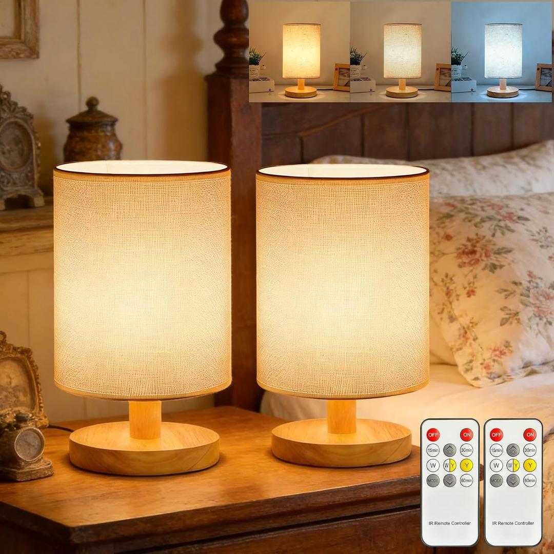 2 x 2-pack Small Table Lamp for Bedroom,Remotecontrol Dimming Bedside Lamps,Night stand Light Lamp,Mini Cute Boho Lamp,Retro Desk Reading Lamp for Living Room office decor Dorm bookshelf dresser