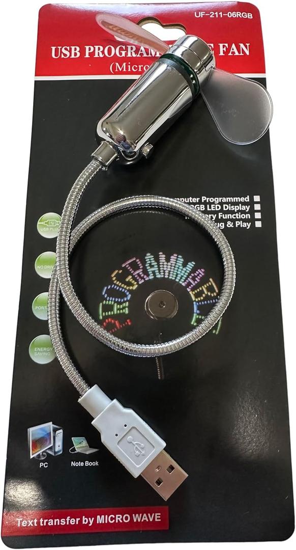 Xmania USB Portable Programmable Message Fan LED Multicolor Fan Flexible USB FAN for PC Laptop Notebook Desktops Stainless Steel USB Fan, medium, White
