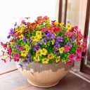 2 x 16 Bundles Artificial Flowers Outdoor Spring Summer Decoration Fake Silk Colorful Daisy Eucalyptus Realistic UV Outside Faux Plants for Garden Porch Window Box Home Decor(Red Yellow Pink Purple)