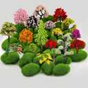 QUOZUO 42Pcs Model Miniature Trees with Moss Stones, Model Train Scenery, Mixed Model Colourful Trees for Building Model, Natural Green Landscape, Railroad Scenery