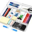 Expandable Desk Drawer Organizer, Expandable Storage Tray with Adjustable Compartments - Customizable Desk Organizer for Makeup, Utensils, Office Supplies, Junk Drawer & Bathroom, 10.6"D x 10.4"W x 2"H