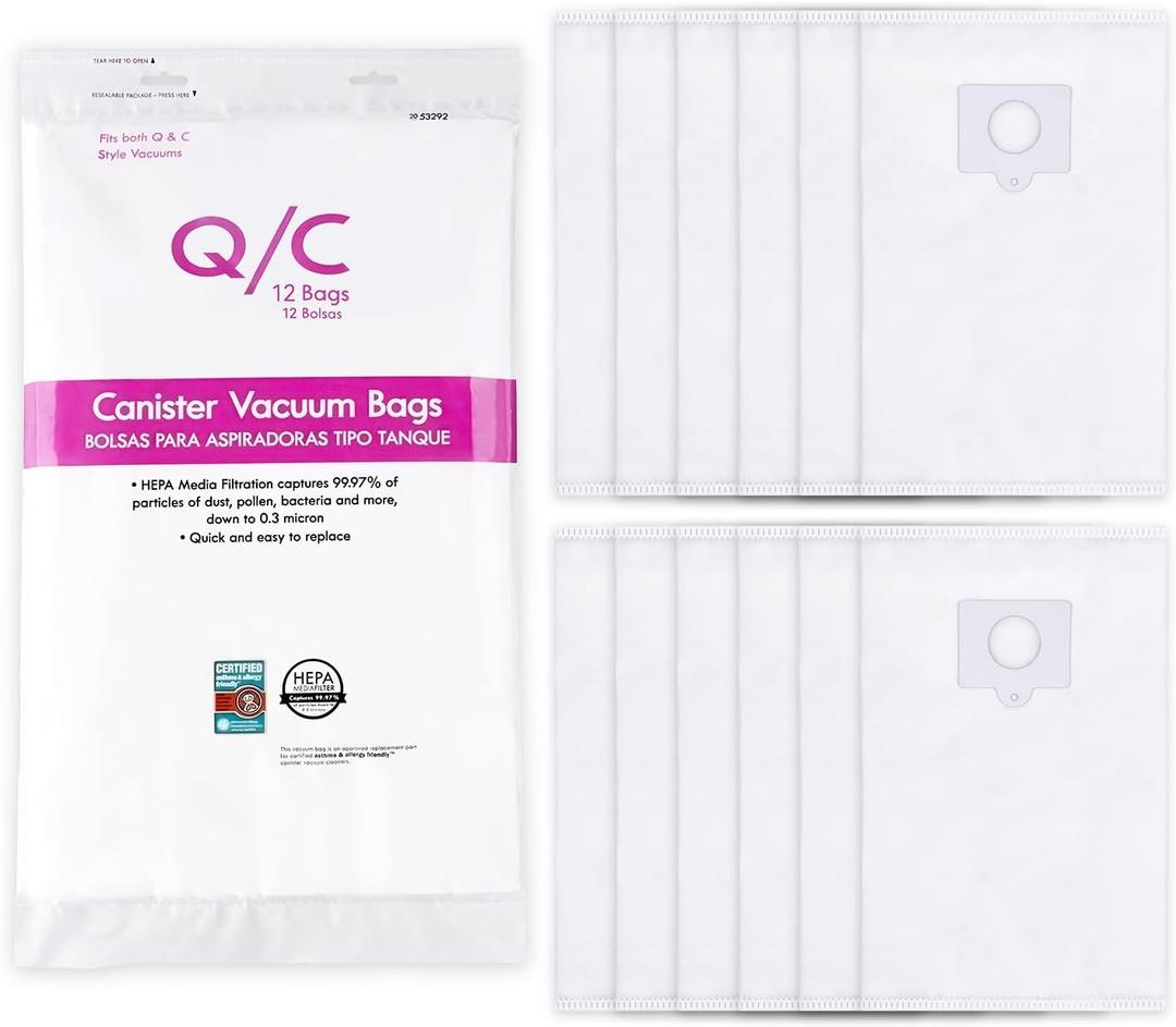 12 Pack 53292 Type Q/C Canister Vacuum Cleaner Bags Compatible with Kenmore 200/400/600/800 Series Vacuum Bags, Fit for Models 81214/81414/81714,/21814, BC2005/BC3005/81615/BC7005 (white)