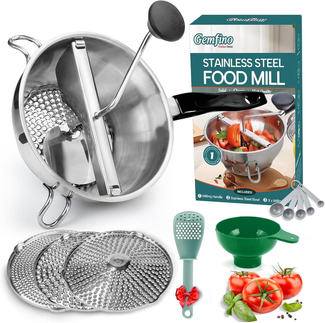 Stainless Steel Food Mill With 3 Milling Discs,Ergonomic design Rotary hand crank Food Mills For Tomato Sauce,Potatoes,Jams,canning, Dishwasher Safe,Includes Multifunctional Spoon,Blue D