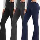 Shgiloo 3 Packs Women's Flare Leggings with Pockets, Soft High Waisted Tummy Control Bootcut Workout Yoga Pants, Size S