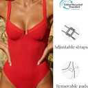 BERLOOK One Piece Swimsuit Women Tummy Control Ribbed Retro Bathing Suits Contrast Trim Knotted Sexy Slimming Swimwear (Red, L)