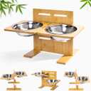 Mora Pets Elevated Dog Bowls Adjustable Raised Dog Bowl Bamboo Pet Feeder with 2 Stainless Steel Bowls for Small Medium Large Dogs