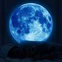 11.8 Inch Glow in The Dark Moon Wall Decal Stickers for Kids Ceiling Bedroom Wall Living Room, Blue Pack of 2