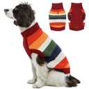 Kuoser Large Dog Sweater, Turtleneck Knit Dog Sweaters for Large Dogs Colorful Strips Pet Knitted Vest Warm Clothes, Soft Puppy Sweater Thermal Sweatshirt for Xmas Holiday Cold Weather, Red XL