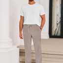 Runcati Mens Casual Pants Drawstring Elastic Waist Lightweight Cropped Linen Pants Summer Yoga Beach Trousers (Small, Khaki)