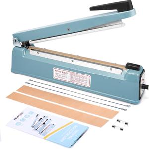 METRONIC Impulse Sealer 12 Inch, Heat Sealer Machine with Repair Kit, Manual Bag Sealer, Heavy Duty Impulse Heat Sealer for Plastic Bags, Shrink Wrap Bag (Blue)