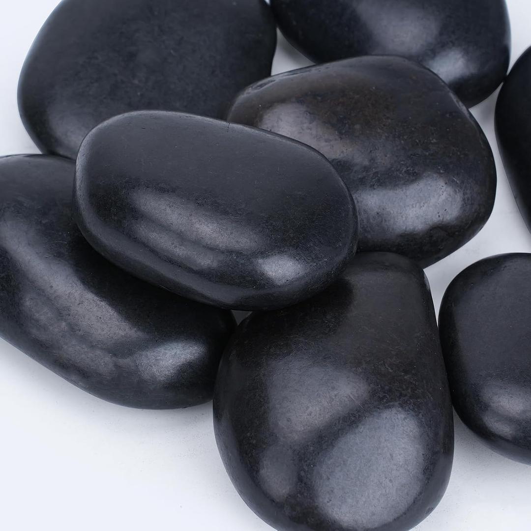 Pulovin 40 lbs Black Stones for Plants Indoor, 3-4 Inch Decorative River Rocks for Plants, Flower Pots, Vase, Polished Garden Stones for Outdoor Landscaping, Walkways, Yard