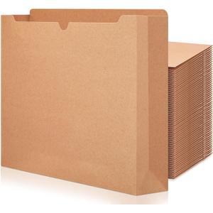 Zhehao 100 Pcs File Jackets Reinforced Straight Cut Tab Pocket Folders 2 Inch Expandable File Folder Expanding Paper Organizer with Tabs Expansion Pocket, Letter Size(Kraft Paper Color,Classic Style)