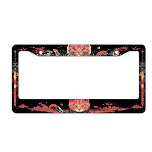 Kawaii Cut Cat License Plate Frame Anime Japanese Samurai Sword Koi Car Front License Plate Personalise Funny Design Compatible with Standard License Plate Holder for USA and Canada 12.2"x6.2"