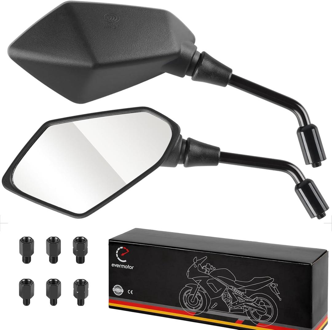 Evermotor Universal Motorcycle Rearview Mirrors for Handlebars, M8 and M10-360 Adjustable Side Mirrors - Moped Accessories for Motorbikes Mobility Scooters ATVs Cruisers Polaris Sportsman Honda