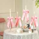 12 Pcs Pink Candlestick Decoration Bows Double-Layer Satin Ribbon Bow for Candle 7.9'' Pre-Tied Bowknot with Ties for Wedding Coquette Bridal Shower Pink Party Decor Table Centerpieces