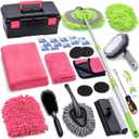 28Pcs Car Cleaning Kit Pink - Car Wash Brush with Long Handle Car Washing Mop, Car Detailing Kit for Cars, Trucks, SUVs, Jeeps