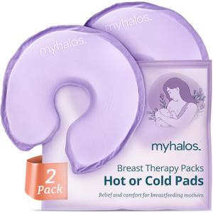 MyHalos Breast Therapy Pads for Breastfeeding - 2 Reusable Hot & Cold Compress Pads, Breastfeeding Essentials for Engorgement, Nipple Pain Relief, Mastitis - Nursing Supplies for Postpartum (2 Pack)