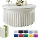 Outpain 12 Pack Spandex Ivory Round Tablecloths for 60in Tables, 120Inch Stretchy Fitted 5FT Round Table Clothes,Wrinkle Free Table Cover with Skirt for Wedding Party Dining Banquet