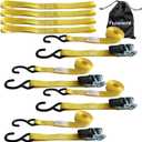 Ratchet Straps Tie Downs (4-Pack) - 1 Inch x 15 Feet (1,500lb Break Strength) for Moving, Trailer, Motorcycle Tie Down Straps Soft Loops