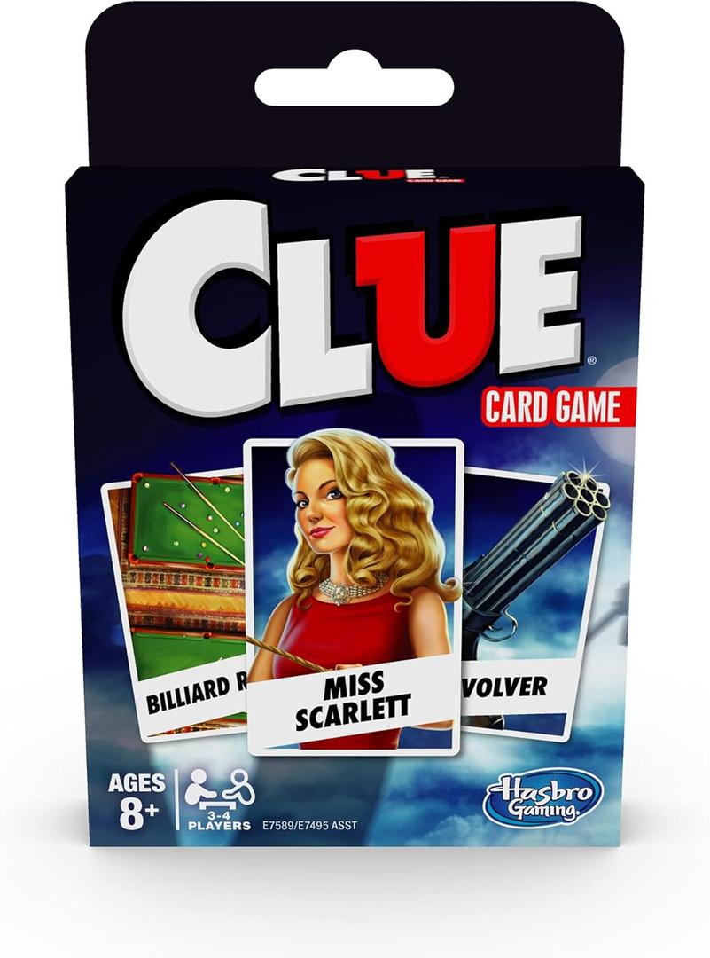 Hasbro Gaming Clue Card Game, 3-4 Player Strategy Game, Fun Summer Activities, Vacation Travel Essentials, Ages 8+ (1 Count (Pack of 1))