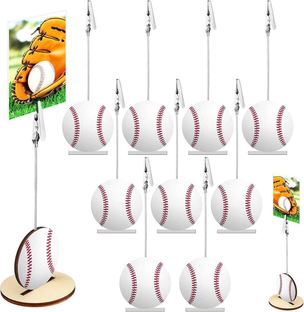 Funnymoom 20 Pcs Base Memo Clip Holder Table Number Card Place Holders Stand Note Paper Clip Centerpieces for Table Party Favors Photo Stand Events Decoration(Baseball)