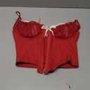 GIYKBX Women Ruffled Lace Trim Bow Sexy V Neck Corset Tops Adjustable Straps Bustier Body shaper Crop Top, Red M