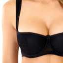 Rosme Women's Balconette Bra with Push Up Effect Plus Size Sexy Lace Demi Half Cup Bra Underwired Low Cut Mesh Bras Grand (Black) 36DD