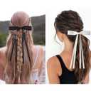 4Pack Satin Hair Bow Clips with Long Tail, Bowknot Ribbon Tassel Hair Clip, Bridal Hair Accessories Gift for Women Girls