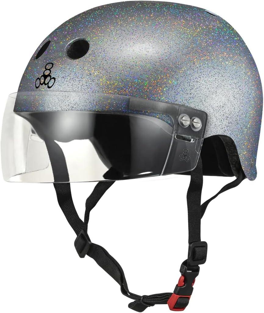 Triple Eight The Certified Sweatsaver Helmet with Visor for Roller Derby, Skateboarding and BMX, Silver Glitter, XS/ S