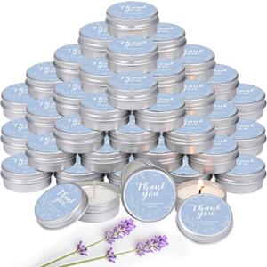 MTLEE 50 Pcs Blue Floral Wedding Thank You Candles Gifts for Guests, Bridal Shower Baby Shower Favors, 1 oz Mini Lavender Scented Soy Wax Candles Tin Bulk for Birthday Aromatherapy Party Favors