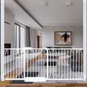 HOOEN Extra Wide Baby Gate for Doorways Stairs White Pressure Mounted Baby Gate Walk Through Child Gates for Kids or Pets Indoor Safety Gates 71.5-76.38 Inch