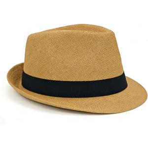 Straw Fedora Hat for Men Summer Short Brim Panama Hat Beach Casual (M)
