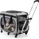 Extra Large Pet Carrier with Wheels for Small Dogs and All-Breed Cats, Cat Rolling Carrier for up to 4 Cats, Support up to 40 Lbs, Grey (Single Compartment)