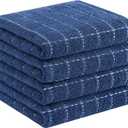 Homaxy 100% Cotton Terry Kitchen Towels(Navy Blue, 13 x 28 inches), Checkered Designed, Soft and Super Absorbent Dish Towels, 4 Pack