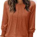 Long Sleeve Shirts for Women 2026 Spring Dressy Casual Blouses Pleated Crewneck Tunic Tops for Leggings Cute Tee (X-Large)