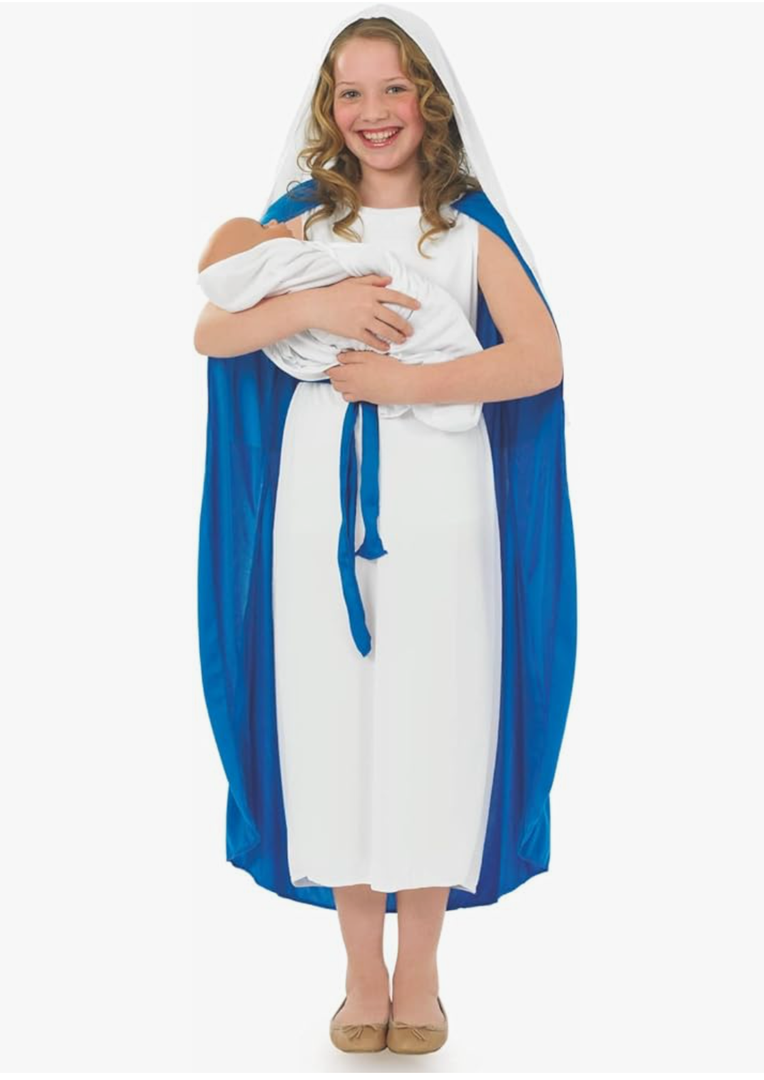 fun shack Virgin Mary Costume for Kids, Saint Mary Outfit for Girls, Religious Dress-Up for Children, XL
