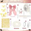 Wavwavw 58 Pcs DIY Graduation Cap Decorations Kit Grad Cap Decor Included Faux Flowers Bow Mesh 3D Butterfly Stickers, Adhesive Rhinestones, Glitter Letter Stickers, for 2026 Grad Party(Rose Pink)