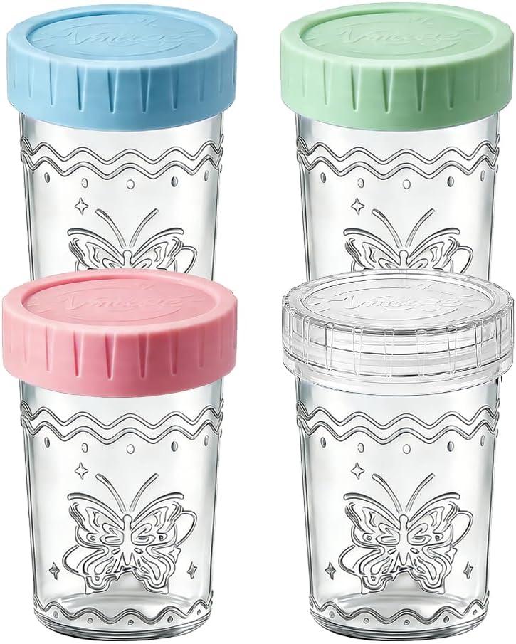 4-Pack 20oz Glass Jars with Lids, Mason Jars, BPA free Wide Mouth Glass Jars with Lids, Food Storage Containers for Snacks, Yogurt, Salad, Fridge, Meal PrepMixed color