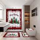 MEHOFOND 4pcs Christmas Shower Curtain Sets Merry Christmas Shower Curtain Set Red Buffalo Plaid Bathroom Sets with Shower Curtain and Rugs Toilet Lid Cover and U Shape Mat Washable 72"x72"