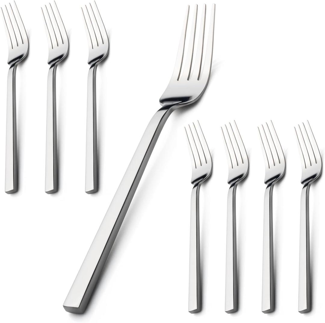 Alata Cube 8-Piece Forged Stainless Steel Dinner Forks, Mirror Finish, Dishwasher Safe